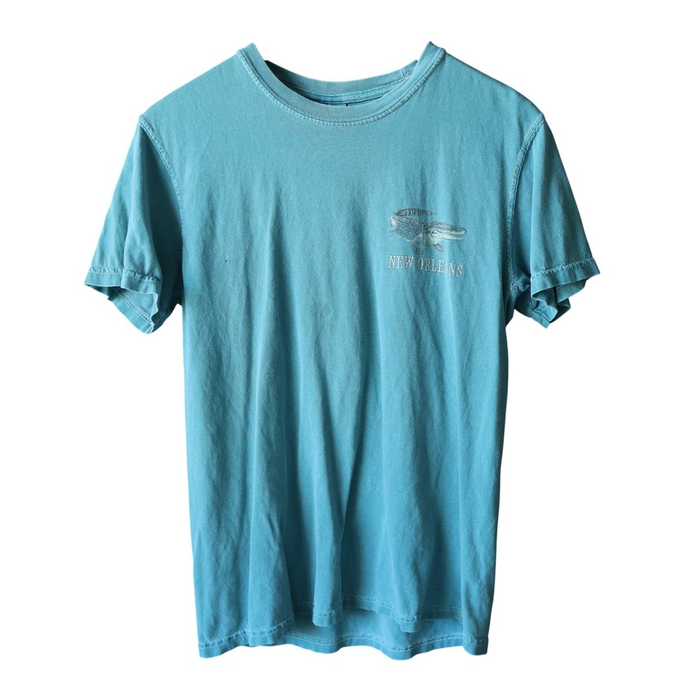 Comfort Colors New Orleans Alligator T-Shirt Small Teal Garment Dye Cajun Bayou